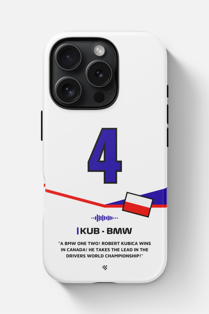 White Robert Kubica F1 Legend Phone Case for iPhone, Samsung and Google Pixel - perfect for Formula 1 fans