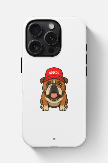 Lewis Hamiltons dog Roscoe with a red cap